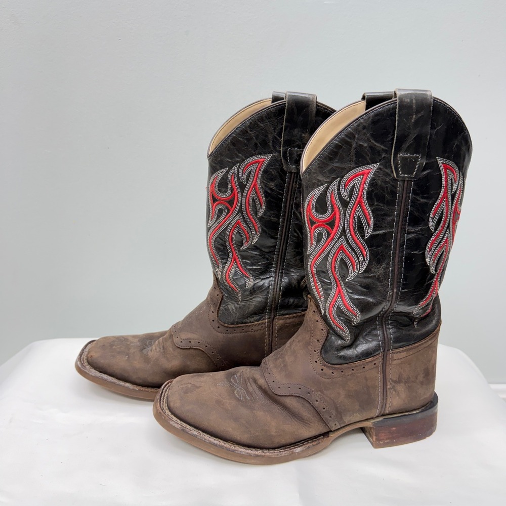 Old West brown black red flame cowboy boots youth boys 6‎ wear as shown BSY1868